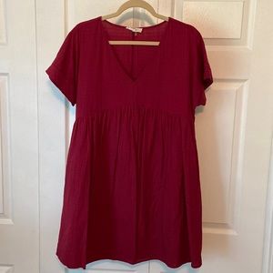 Burgundy V-neck mini dress